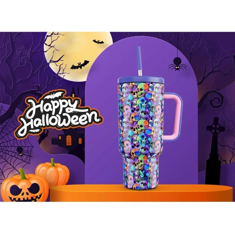 NWT Meoky 40 oz Halloween Tumbler with Handle and Straw C73 - Picture 2 of 5
